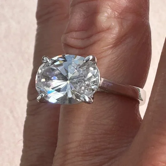 5 Carat Cubic Zirconia Oval Solitaire Engagement Ring - Picture 8 of 17